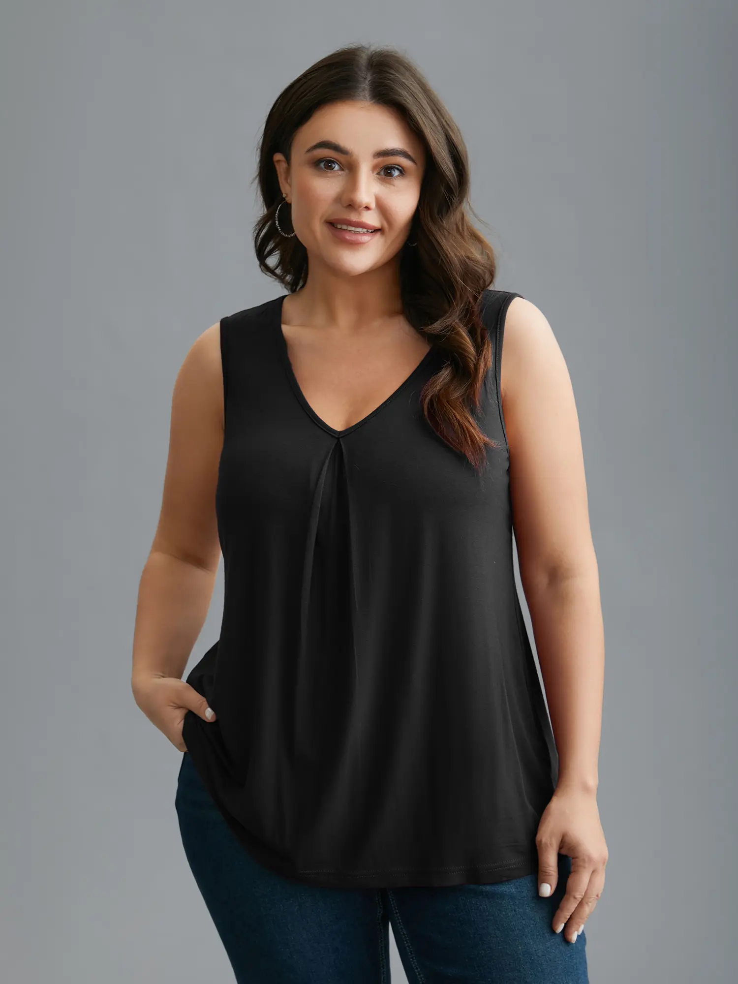 BloomChic Women's Oversized V-Neck Sleeveless Knit Tank Top - Butter-Soft Spandex Fabric, Minimalist Basic Relaxed-Fit Clothes, Casual & Minimalist Women's Knitwear for Swimweek,summerwins,Spotlight,Summer wins,Deals for you days Buttery Soft Cami Black