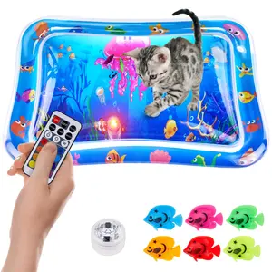 New Multi-Color Lighted Cat Water Mat,Thickened Anti-Scratch Leak Proof Cat Water Sensor Play Mat with Floating Fish,Interactive Cat Toy for Indoor Cats to Swatting,Exercise,Hunting,Kitten Toys