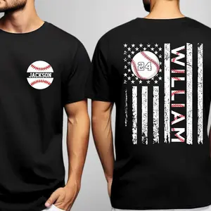 Personalized Baseball Dad TShirt – Custom Name & Number, Double-Sided Sports