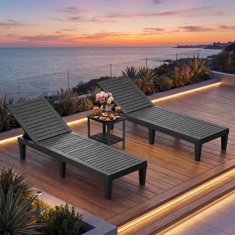 RIWENGO Patio Chaise Lounge  Set of 2 Outdoor Lounge  Adjustable Backrest Chaise Loungers for Outside Poolside Backyard Lawn Deck chair furniture