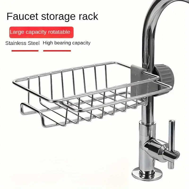 1pc Kitchen Sink Faucet Rack, Adjustable Drain Rack, Stainless Steel Drainage Shelf for Dishcloth Storage, Creative Bathroom Organizer Stand, Adjustable Metal Rack