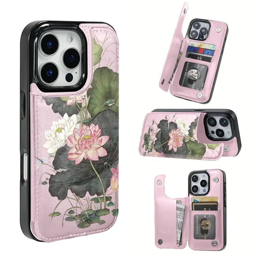 Mobile phone case: Lotus theme function protective case, built-in card clip design, can store bank cards, transportation cards and other cards, suitable for iPhone 16 Pro Max, iPhone 17/Air/16/15/14/13/12 Pro/11/XS Plus Max, and Samsung S22/,Vintage,Skull