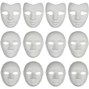 12pcs paper mache art mask white diy full face masks blank paintable mask costume for mardi gras cosplay masquerade dance party