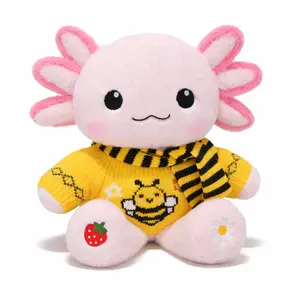 10.6 Inch Axolotl Plush Toy with Removable Yellow Sweater and Scarf, Soft Stuffed Animal Plush Doll for Kids, Cute Room Decor, Birthday Gift
