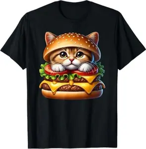 Funny Fast Food Cat Burger Lover Cute Cats Cheeseburger T-Shirt
