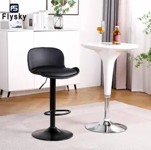 Flysky  Bar Stools , Adjustable-Height Leather Swivel Stools — Cat Scratch Resistant, Modern Counter Barstools with Backrest & Footrest for Kitchen Island & Dining Room - Black