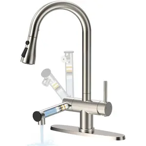 Kitchen Faucets with Filtered, Stainless Steel Filter Kitchen Faucet with Pull Down Sprayer Reduces Lead, Chlorine, Bad Taste & Odor,High Arc Kitchen Sink Faucet 1 or 3 Hole for Farmhouse