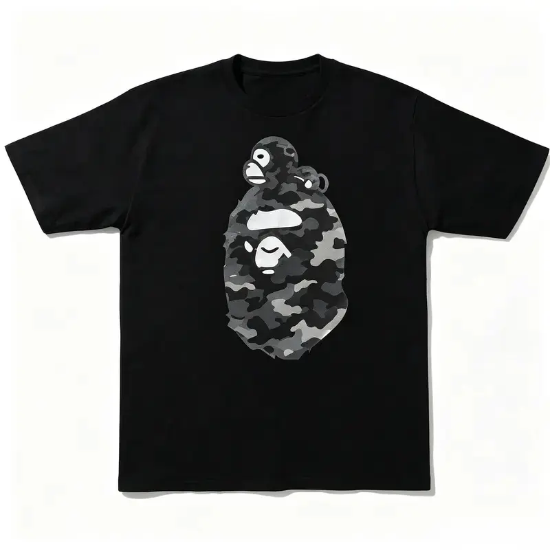 Camo Ape Graphic T-Shirt, Black Streetwear Tee, Urban Gorilla Print Shirt, Y2K Hip Hop Style Top, Oversized Casual Unisex T-Shirt, Trendy Gift for Men and Women