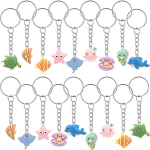 Highergo 100 Pcs Mini Ocean Animals Keychains Resin Sea Decoration Keychain Bulk Small Animal Pendant Tiny Key Chains for Holiday Back to School Gifts Birthday Carnival Prize Summer Party Favors