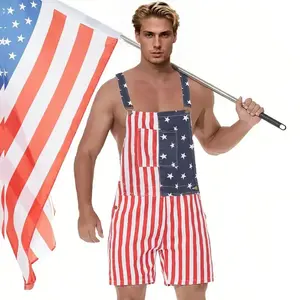 American Flag Overalls for Men and Women Memorial Day Coveralls USA Patriotic Gifts for Couples, Father's Day Romper Summer Menswear Womenswear, Comfortable, Party