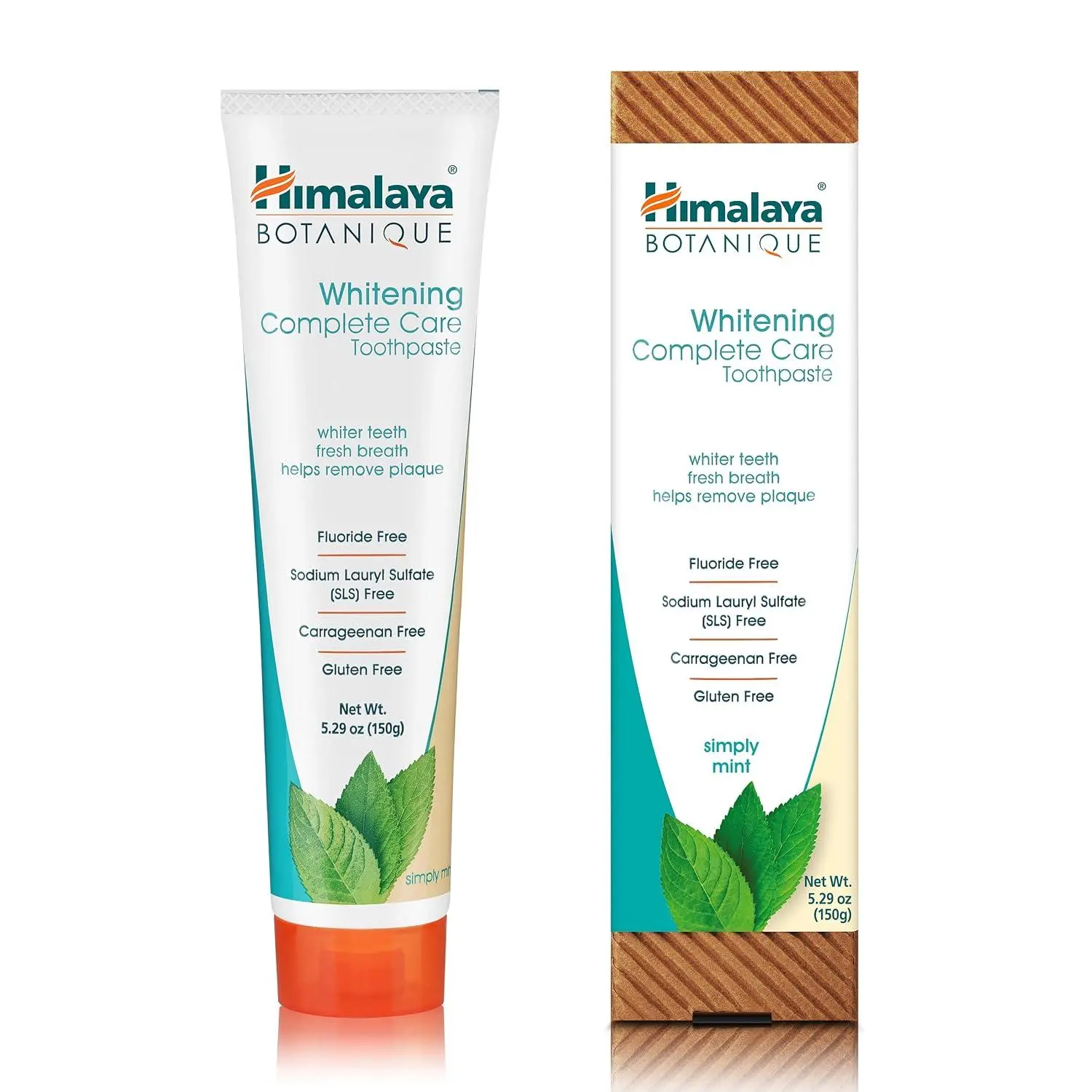 Himalaya Botanique Whitening Complete Care Toothpaste, Mint, 5.29 oz,1 Pack | Fluoride Free Toothpaste with Xylitol & Neem, Fights Plaque, Freshens Breath,SLS Free,No Artificial Flavors or Colors,5.29 oz