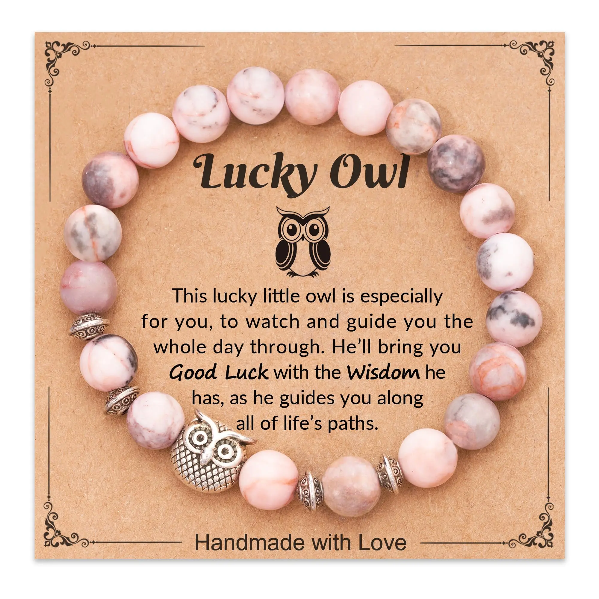 Women's Lucky Owl Bead Bracelet with Owl Charm and Natural Stone, Ideal for Birthday, Christmas Gifts, Bead Bracelets
