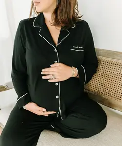 Embroidered 'Mama' Bamboo Pajamas (Long Sleeve)