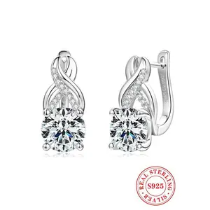 S925 Sterling Silver Fashionable Synthetic Moissanite Decor Hoop Earrings, Fashion Jewelry for Party, Daily Decor, Trendy All-match & Exquisite Jewelry for Birthday Gift