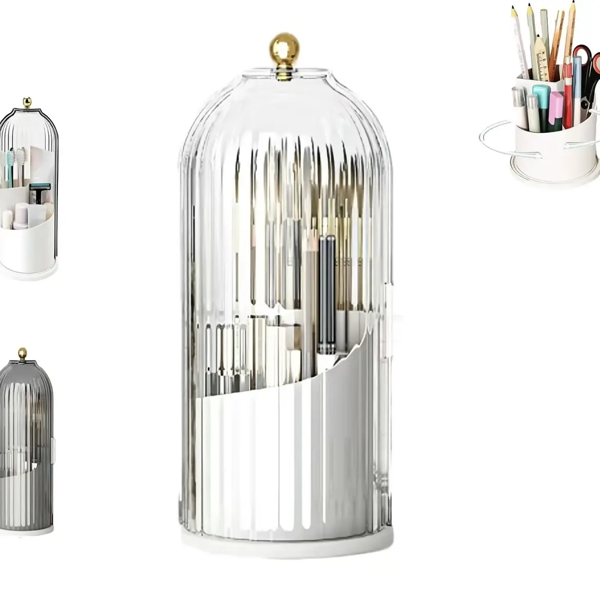 Rotating Dustproof Toothbrush Holder with Lid, 3-Slot Transparent Bathroom Countertop Organizer, Can Store Electric Toothbrushes & Toothpaste, Multifunctional Makeup Brush Container, Mother’s Gift for Easy Access to Brushes
