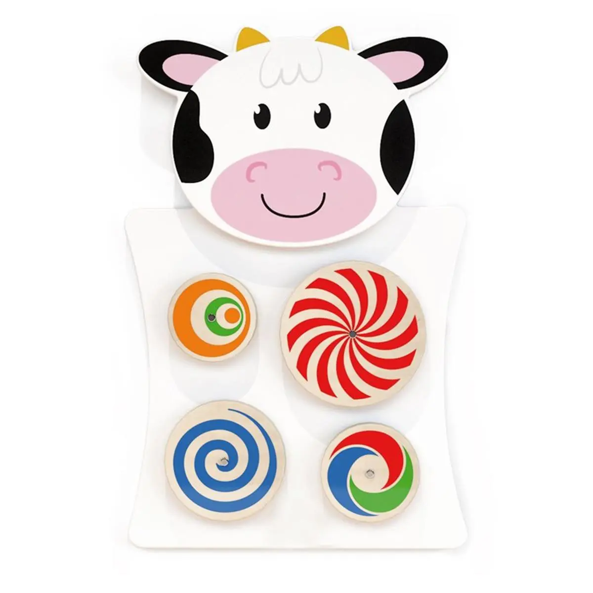 Learning Advantage Cute Cow MDF Wood Painted Activity Wall Panel for PK+ Grades, Multi-Color Developmental Panel with Paint Finish, 14.25"l x 21.75"h x 1.25"d, Mounting Attachment Screws for Clutter-Free Play, Perfect Decor for Daycare Centers, Motor Skil