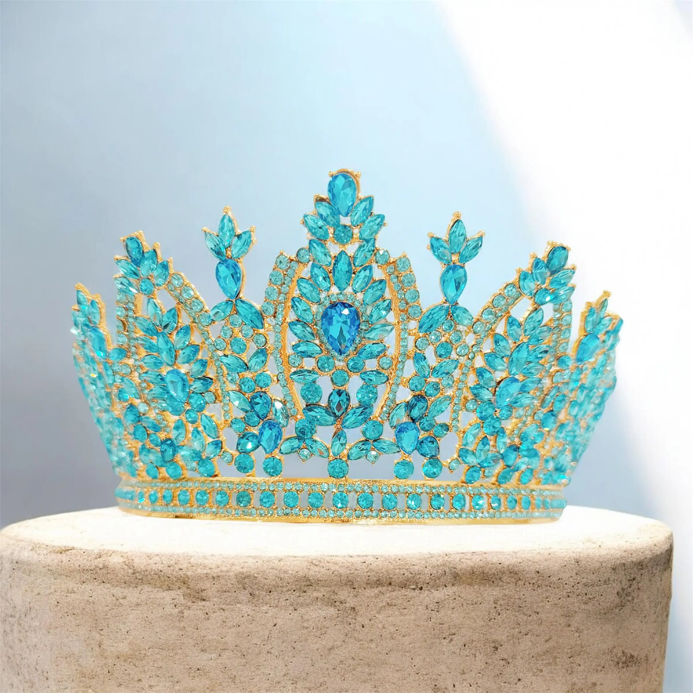 Royal Queen Blue Crystal Tiara - Fantasy Hair Accessory for Birthday Party & Pageant Events