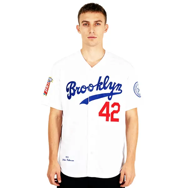 Men's #42 Brooklyn Sewn Baseball Jersey - Vintage Hip Hop Style, Polyester Mesh Moisture-Wicking Breathable Athletic Top, Sizes S-3XL, Casual Sports Jersey, Throwback Jersey