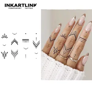 INKARTLINK magic art tattoo 2 pieces,Henna Finger Tattoo for Women 7,waterproof, semi-permanent, long-lasting, temporary, simple fake stickers, for party,