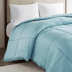 300 Thread Count Cotton Comforter, Box Quilting, Soft, Breathable, Lightweight All Seasons Down Alternative Bedding with Corner Loops, Winfield