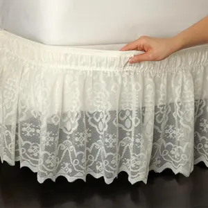 Lace Trimmed Elastic Bed Wrap, Easy Fit Dust Ruffle Bed Skirt