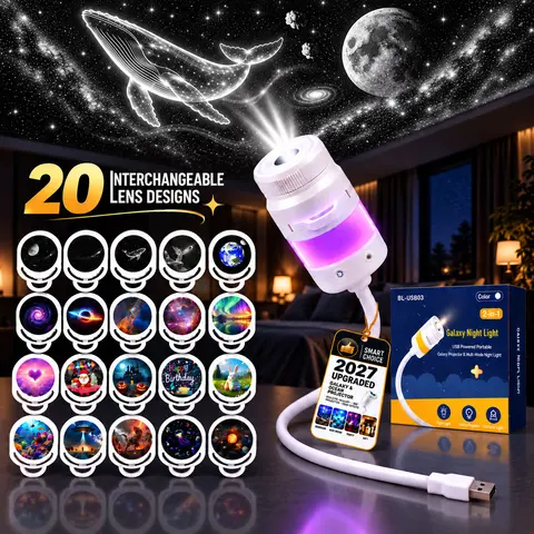 2026 Upgraded HD Space Starry Sky Projector Device with 20 Film Discs, Lens, 2-in-1 USB Aesthetic Sleep Night Light Lamp - Cool Gift for Kids, USB-Powered Relaxation Tool for Birthday Halloween