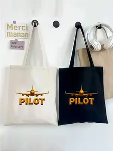 Pilot Airplane Print Tote Bag for Travel and Everyday Use Lightweight Reusable Shopping Bag Gift for Aviation Enthusiasts Perfect for Pilots and Frequent Flyers Ideal Birthday Christmas and Fathers Day Present