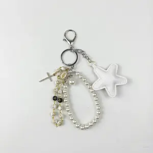 DIY Keychain Making Kit, Handmade Craft Supplies with Pearl Chain, Star Pendant & Cross Charm, Customizable Bag Purse Car Key Ring Accessory Gift Set