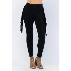 Judy Blue High Waist Side Fringe Skinny Jegging Denim Jeans 88497, Black, Twist, Graphic