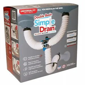 Simple Drain  1.5 in. Textured Brass & Rubber Double Sink Drain Kit, White