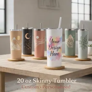 20 oz Skinny Tumbler – Custom Personalized Design with Lid & Straw