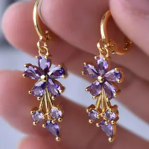 Women's Elegant Rhinestone Flower Dangle Earrings | 1 Pair Glittering Luxury Jewelry | Perfect Gift for Girlfriend