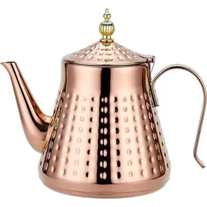 SANQIAHOME 1.2L(40oz)-1.8L(60oz) Stainless Steel Hammer Patterned Teapot With Removeable Infuser,Loose leaf cover,Copper Silver or Gold