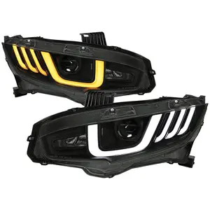 2016-2021 Honda Civic LED Headlights w/ LED Switchback Sequential Turn Signal (Matte Black Housing/Smoked Lens)