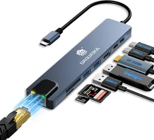 8 in 1 USB C HUB,USB C Multiport Adapter with 4K HDMI, PD100W, USB C Port,USB 3.0,USB 2.0, RJ45 Ethernet, SD/TF Card Reader, Docking Station Compatible with MacBook Pro/Air/Laptops/Dell XPS/iPad