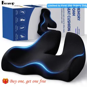 【BUY 1 GET 1 FREE】Benazcap Non-Slip Ergonomic Memory Foam Seat Cushion for Office Gaming Chair & Car,Pressure Sciatica Pain for Long Drives,Washable Cover, Back & Leg Support, Ideal Gift