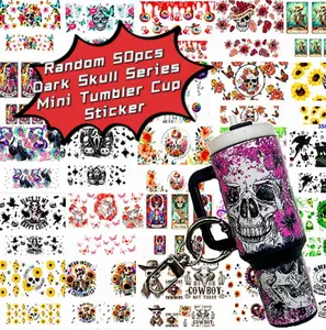 50pcs dark skull ghost horror gothic undead themed mini tumbler ice cup keychain stickers