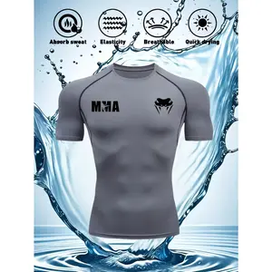 New men's quick-drying compression sports shirt, moisture-wicking and sweat-absorbing fitness top, snakehead print, high elasticity and breathability, short-sleeved design, sporty style, slim fit, dedicated sports gear for gym and running training, fitnes