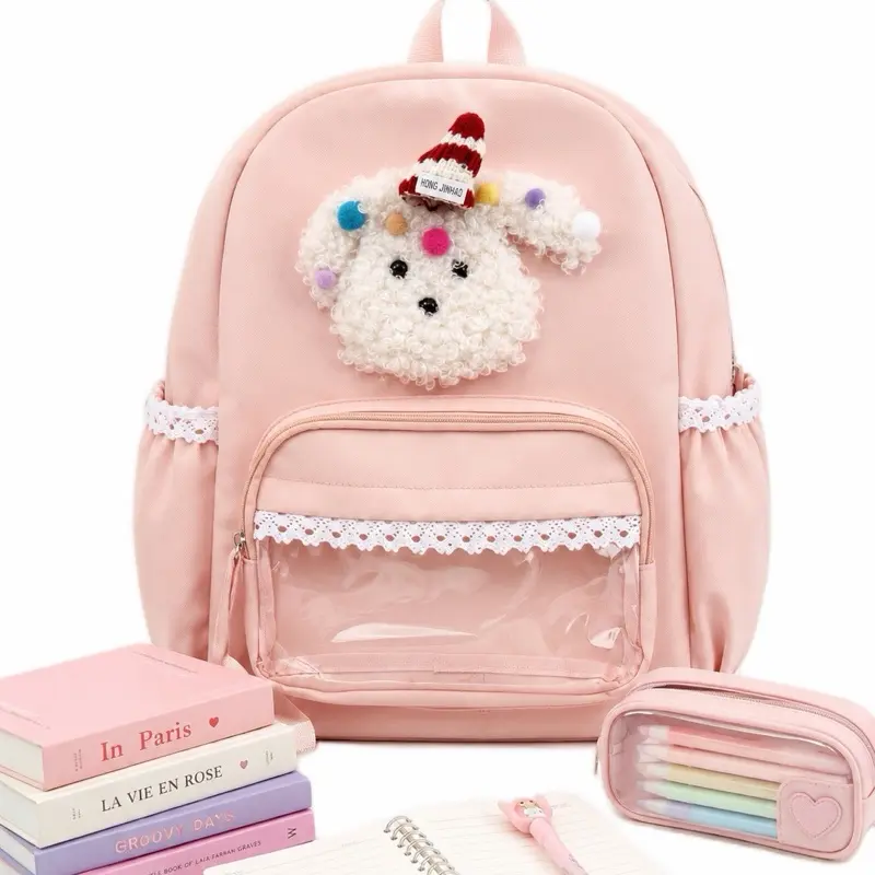 Cute Dog Backpack, Lightweight School Backpack with plush Dog Charm, Bookbag for school & Travel