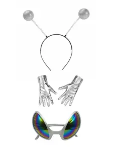 3-Piece Alien Costume Set for Holiday Parties, Includes Shiny Headpiece, Gloves, Weird Glasses, Perfect for Christmas Performances