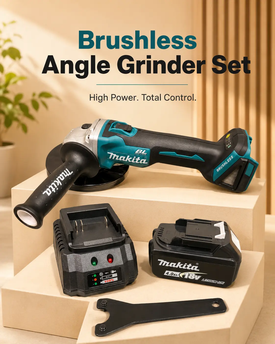 Makita DGA404 Cordless Brushless Motor Angle Grinder - 125mm Variable Speed Cutting Equipment for Cutting Tasks, Tools & Hardware, Hand Tools Accessory, Rechargeable Grinding Tool, Power Tools