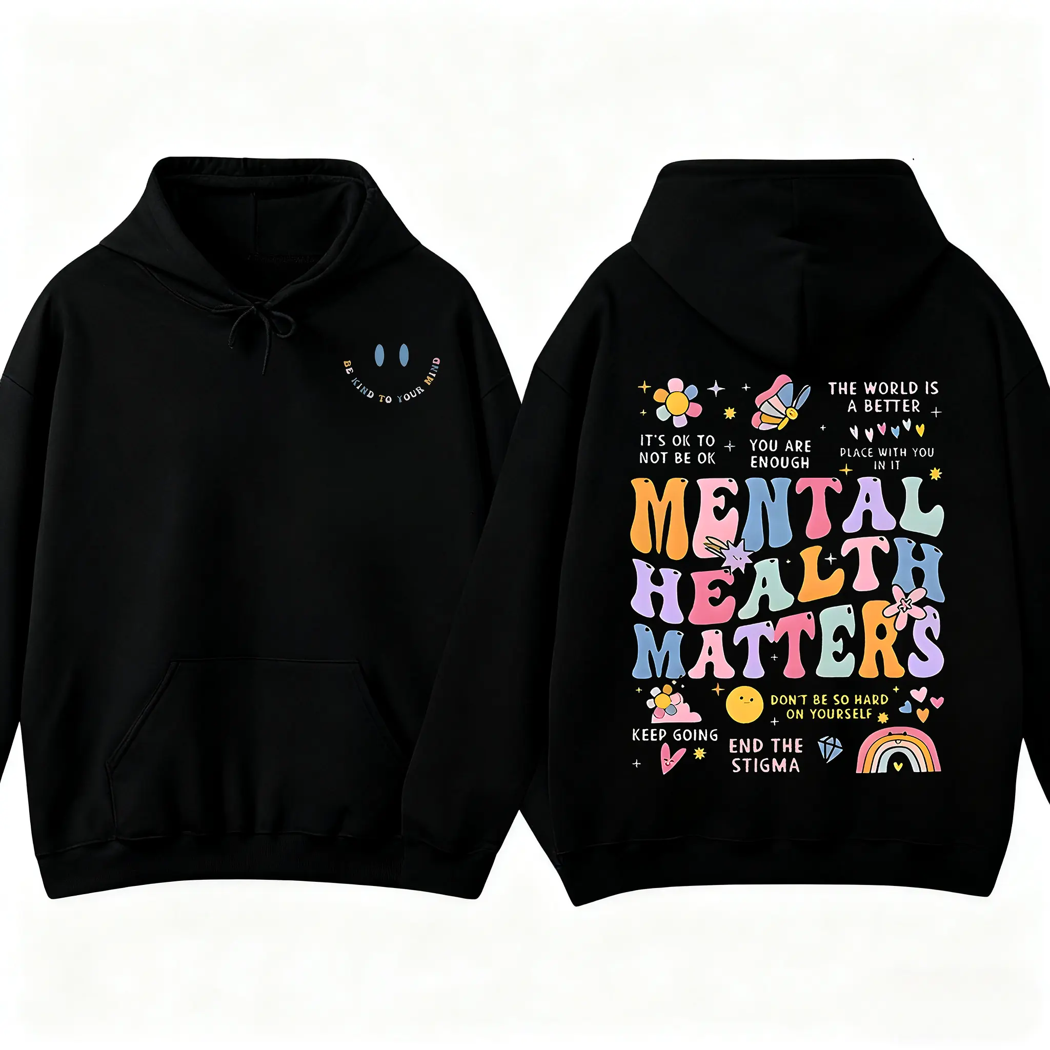 Women's Oversized Retro Graphic Hoodie, 90s Look Long Sleeve Pullover Sweatshirt with Double-Sided Positive Affirmations, Long Sleeves, Cute, Sweatshirts, Classic, Pullover Hoodie, 90S Athleisure, Oversize Fit, Pull-On Pullover, No Fuss