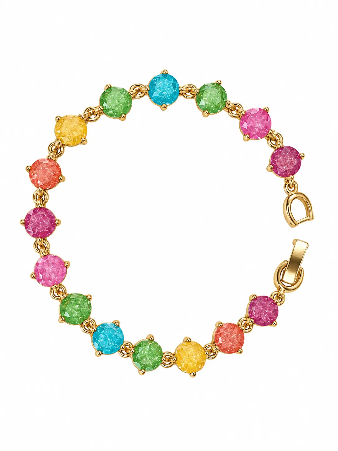 Unisex Tutti Frutti Metal Type Bangle Bracelet, Casual Fashion Costume Jewelry Accessory with Colorful Gems, Round Stones, 7-7.5 in, Metal Type Bracelets & Bangles