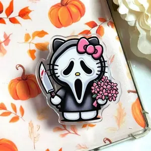 Kawaii Pink Horror Bundle Magnetic Phone Grip, Ghostface Slasher Aesthetic Magsafe Kickstand, Trendy Pink Bow Horror Gift For Her