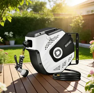 65FT Retractable Garden Hose Reel Wall Mounted Auto Rewind Heavy Duty Water Hose Reel with Spray Nozzle