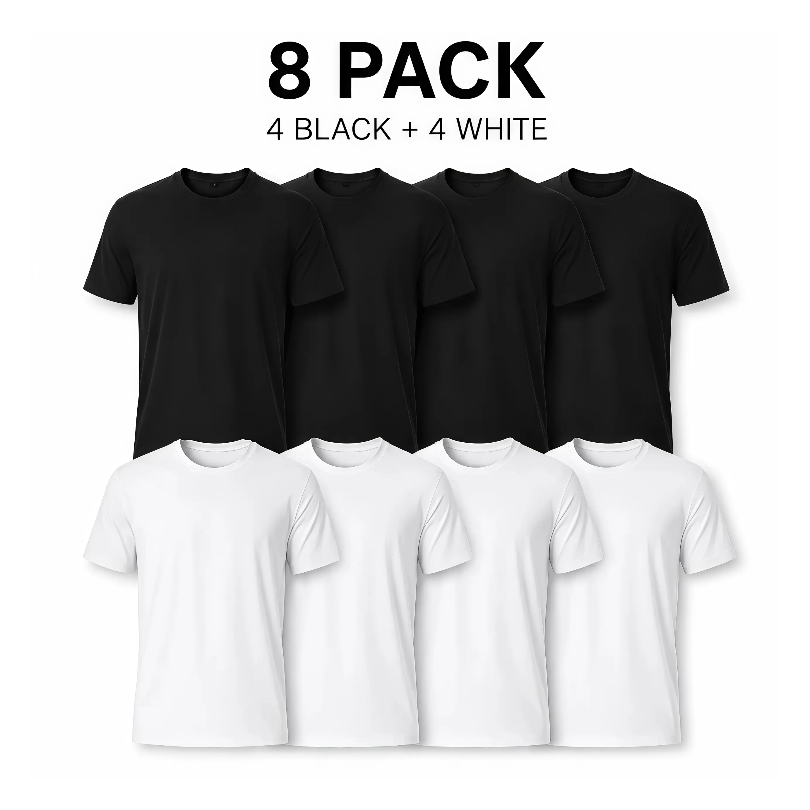 Essential 8-Pack $29.99 Men's T-Shirts, Cotton Blend Crew Neck Tees in 4 Black & 4 White, Plain Short Sleeve Comfy Athletic Undershirts for Casual Wear,oversize tee, Unisex Menswear Top Womenswear Streetwear Tshirt,back to school,back to school shopping