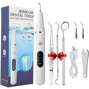 Portable Electric Tooth Cleaner, Rechargeable Dental Polisher with LED Light, Oral Irrigator, Replacement Heads, Home & Travel Use