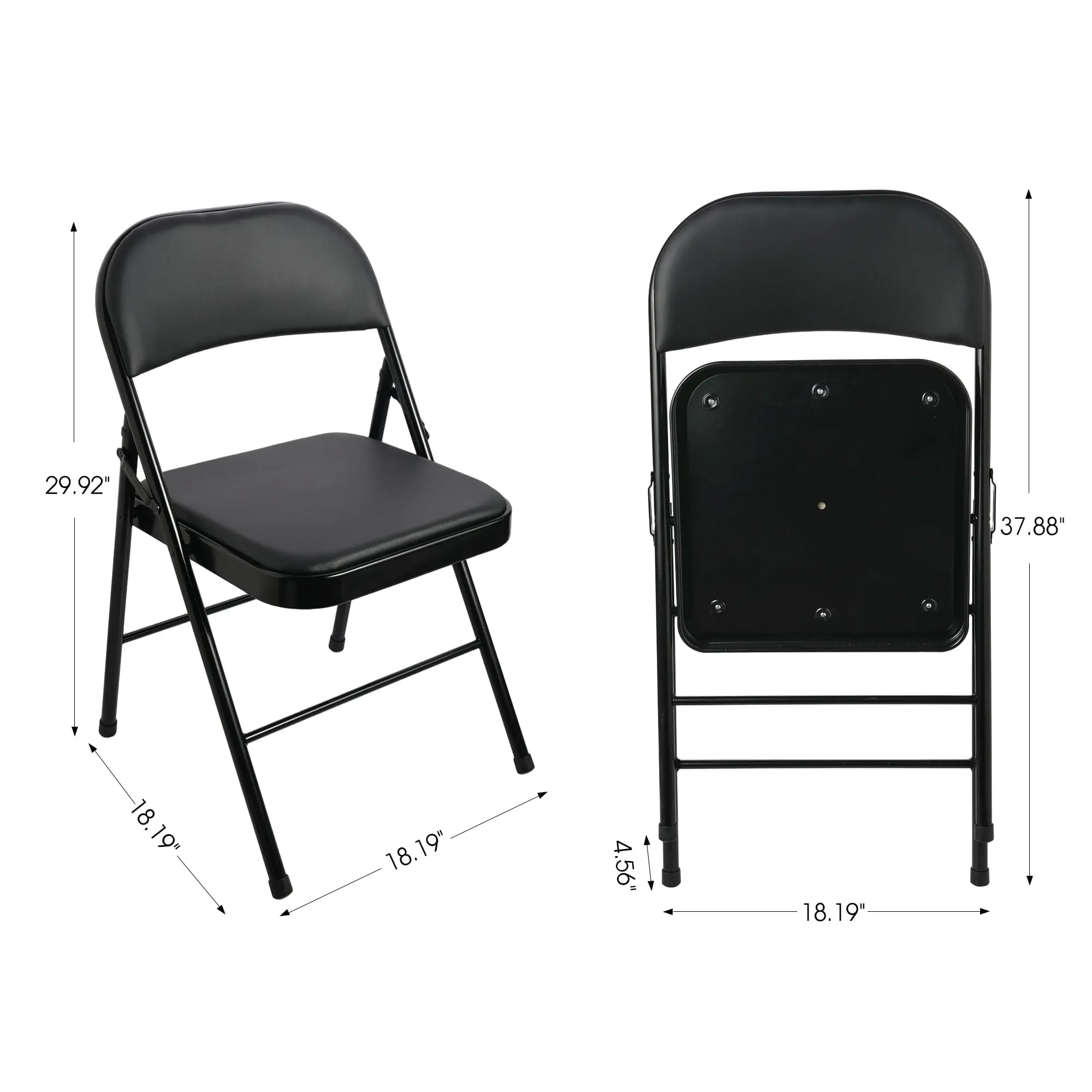 Mainstays Vinyl Padded Folding Chair Black Heavy Duty Portable Collapsible Chair with Steel Frame and Comfortable Cushioned Seat for Home Office Dining and Events