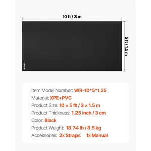 VEVOR 10x5 ft Wrestling Mat, Martial Arts Thick Mat for Home Gym Workouts Exercise, Waterproof PVC Roll-Up Training Mats for Gymnastics, Tatami, Jiu Jitsu BJJ MMA Judo, Boxing, Black