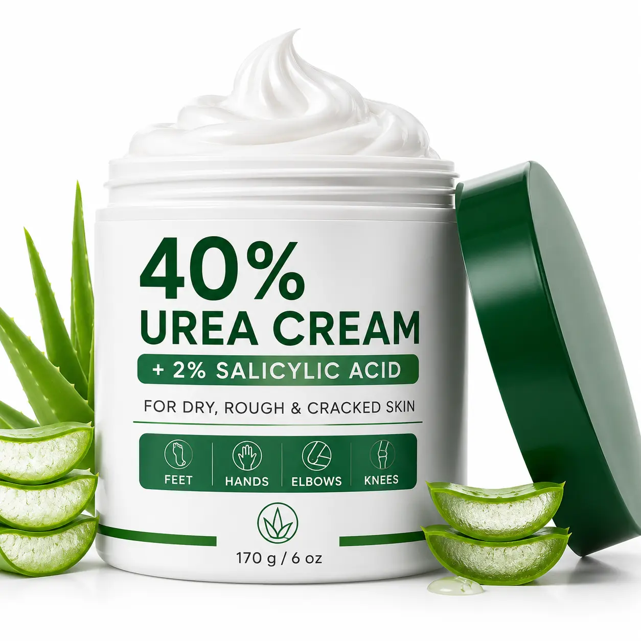 40% Urea Cream for Feet with 2% Salicylic Acid, Maximum Strength Foot Cream for Dry Cracked Heels, Callus Care Moisturizer for Rough Skin, Hands, Elbows & Knees, 6 OZ